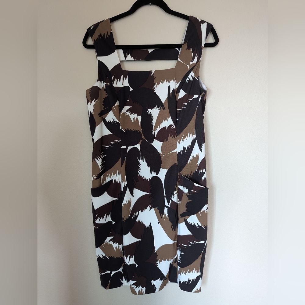AGB Brown and Black Leaf Pattern Sheath Dress Size 12